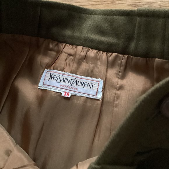 VINTAGE 80s YVES SAINT LAURENT VARIATION GREEN WOOL PENCIL STRAIGHT SKIRT 38 - Picture 2 of 3